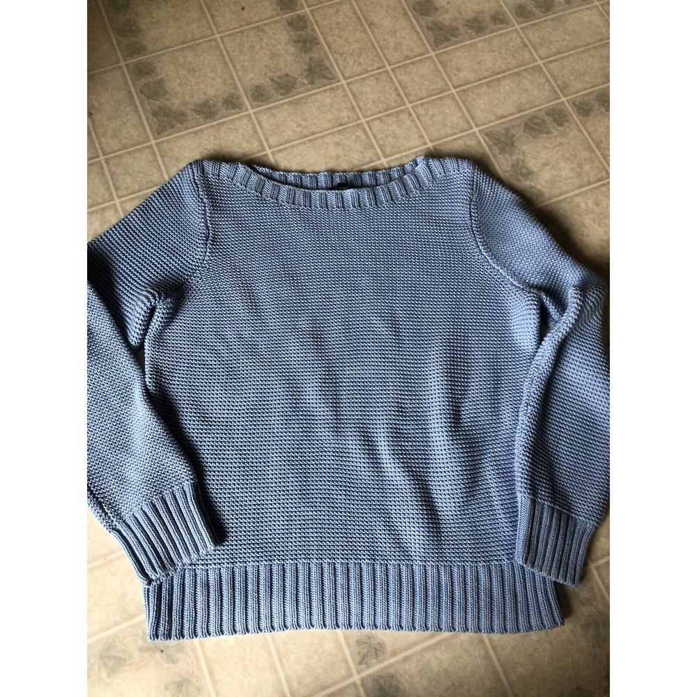 Talbots Fisherman Blue Chunky Cotton Seed Stitch Long Sleeve Sweater  XL Petite
